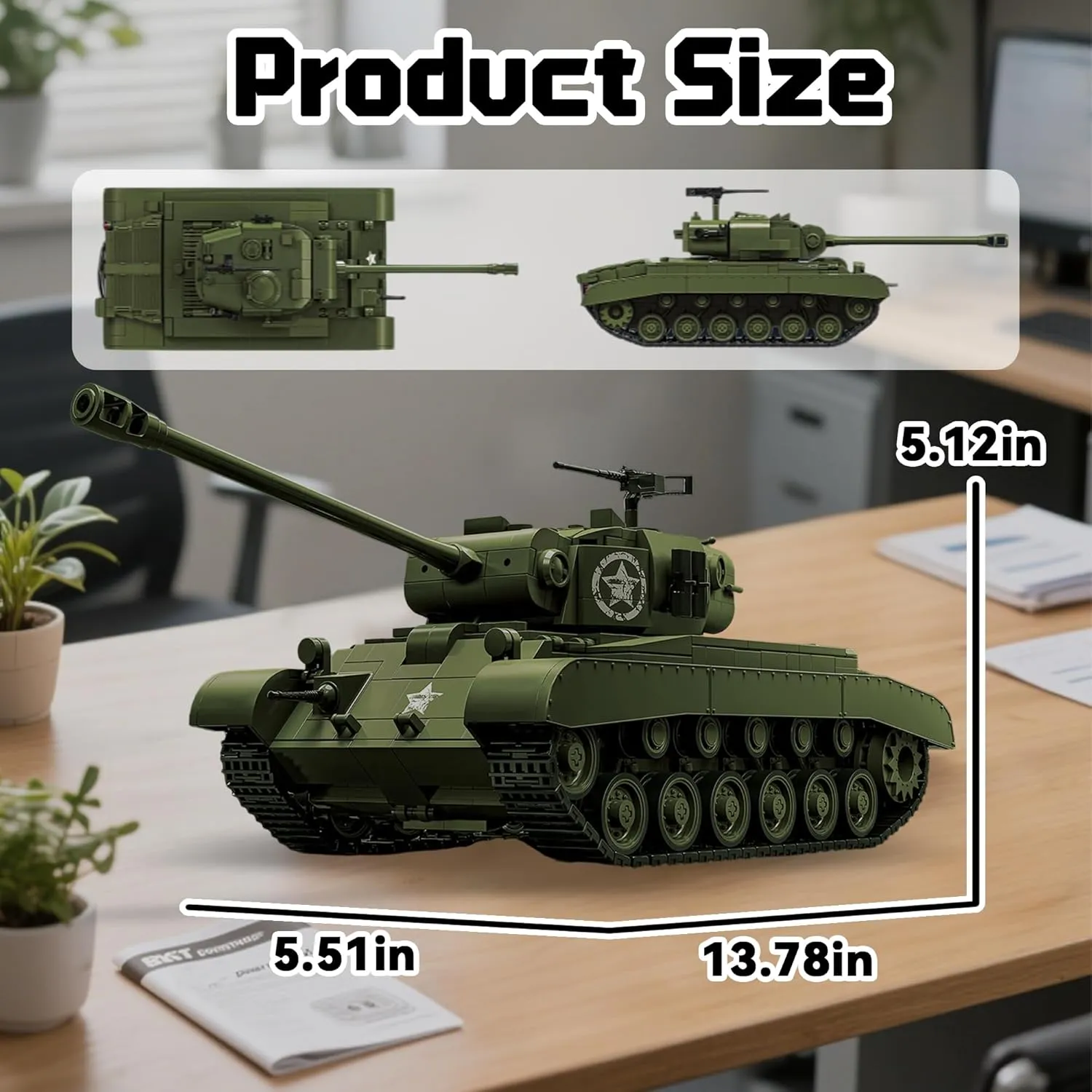 honchoes M26 Pershing Tank Building Set, WW2 Military Vehicles Collectible Army Model for Boys & Adults Home Decor