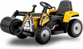 HONEY JOY Ride On Car, 12V Electric Road Roller with Remote Control, Battery Powered Toddler Tractor with Adjustable Drum Roller, Horn & Music, Headlight, Ride On Construction Vehicle for Kids(Yellow)