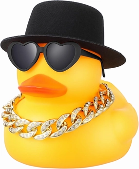 Honoson 6.89 Inches Giant Rubber Duck Funny Large Rubber Duck with Hat and Sunglasses Big Squeaky Duckling Car Ornaments Duckling for Dashboard Decorations Bath Toy(Yellow)