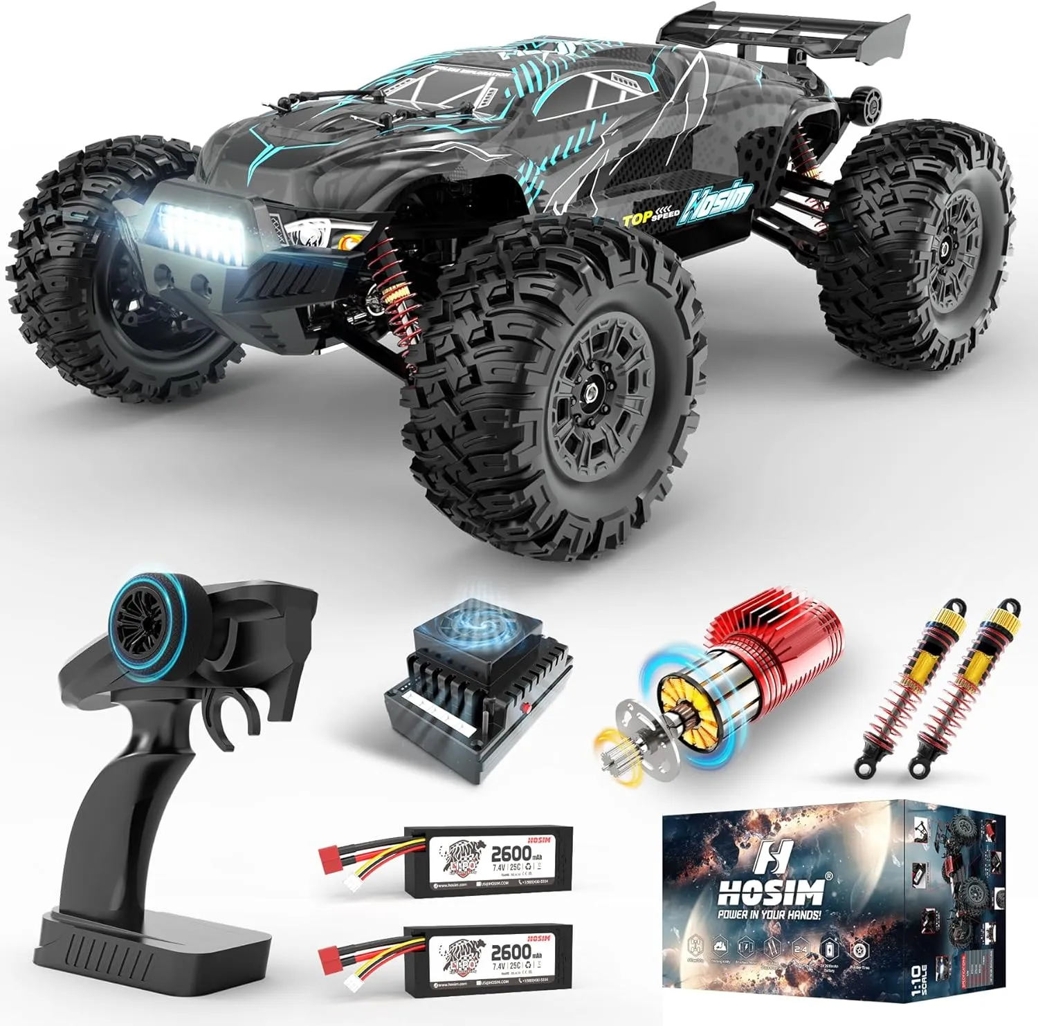 Hosim 1:10 Brushless RC Cars for Adults, 68 KMH Remote Control Car Fast, 4WD All Terrain Rc Trucks Off Road Waterproof Hobby Grade Large Racing Buggy Toy Gift Monster Trucks-Upgradeable to 3S Battery