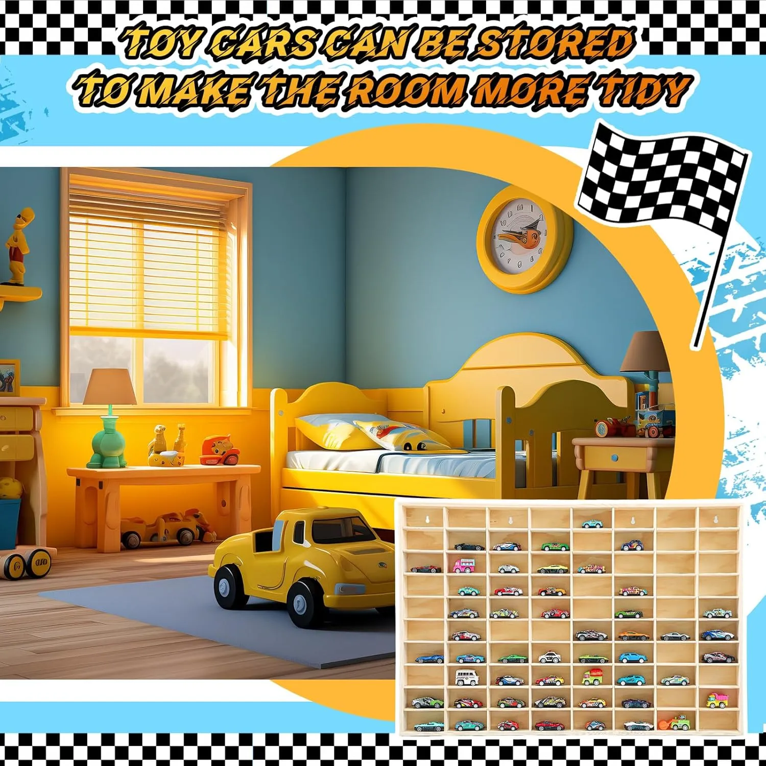 Hot 1/64 Diecast Wheels Display Case Holds Toy Cars Wooden Wall Mount Car Display Shelf Storage Organizer Case for Toy Collectibles, Wheel, Model, 10 Layers (80 Spaces)