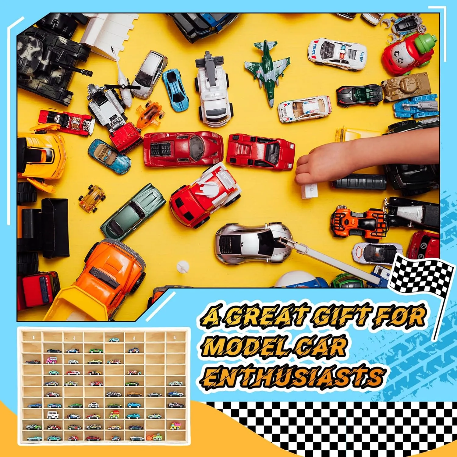Hot 1/64 Diecast Wheels Display Case Holds Toy Cars Wooden Wall Mount Car Display Shelf Storage Organizer Case for Toy Collectibles, Wheel, Model, 10 Layers (80 Spaces)