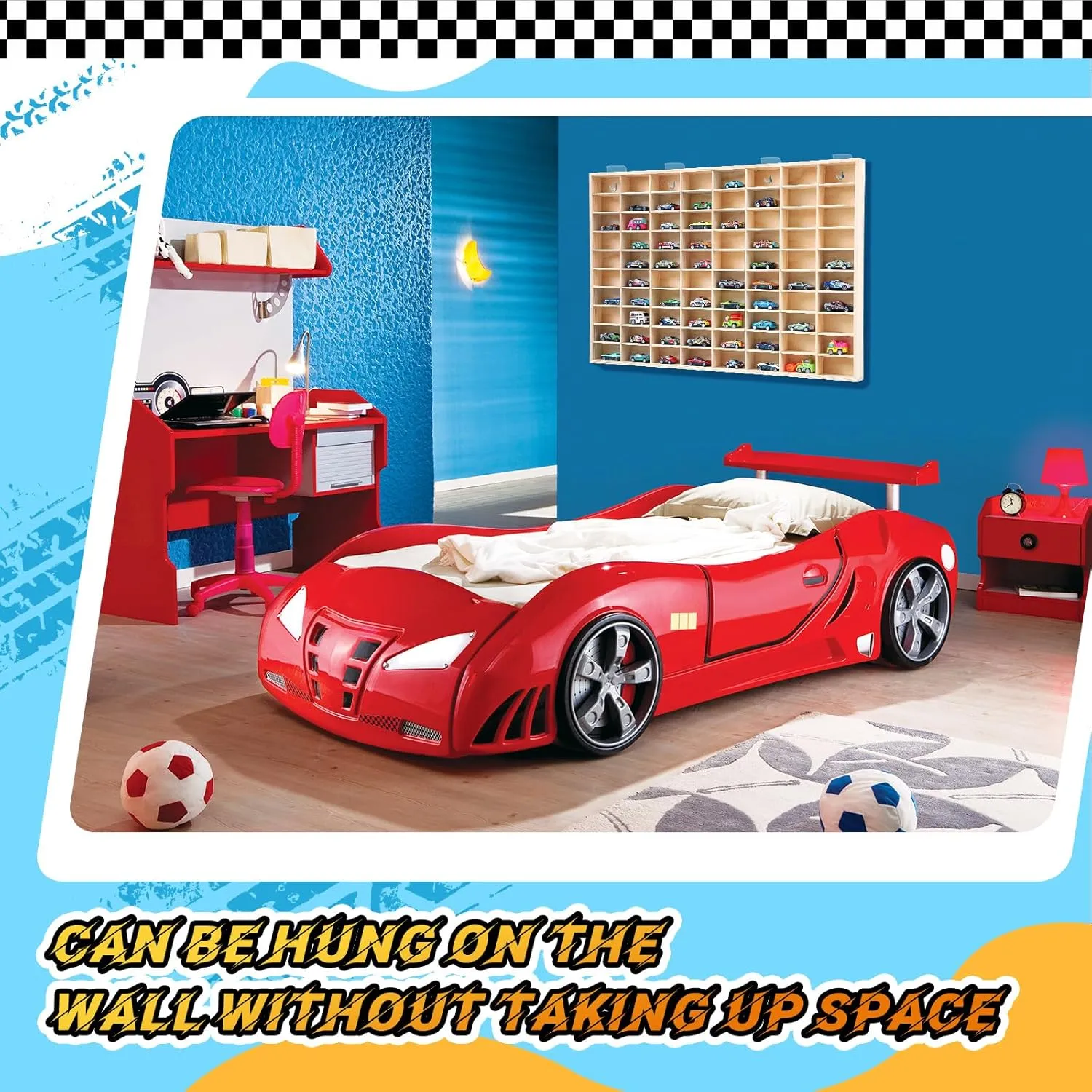 Hot 1/64 Diecast Wheels Display Case Holds Toy Cars Wooden Wall Mount Car Display Shelf Storage Organizer Case for Toy Collectibles, Wheel, Model, 10 Layers (80 Spaces)