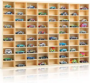 Hot 1/64 Diecast Wheels Display Case Holds Toy Cars Wooden Wall Mount Car Display Shelf Storage Organizer Case for Toy Collectibles, Wheel, Model, 10 Layers (80 Spaces)