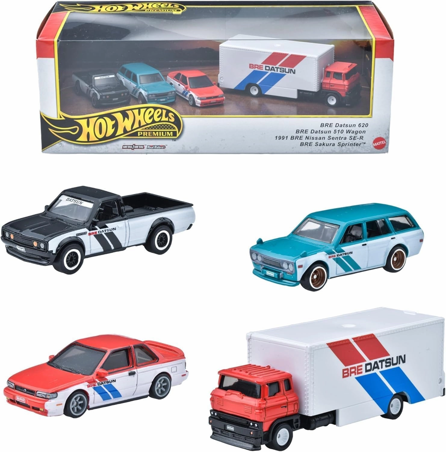 Hot Wheels Toy Cars, Premium Fast and Furious Premium Bundle, Set of 5 Die-Cast 1:64 Scale Toy Cars in Collectible Box from The Fast Franchise (BRE Datsun Ride on Toy Mini Cars 4 Cars)