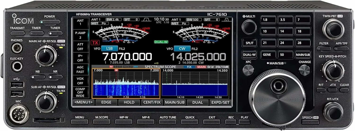 Icom IC-7610 HF/50MHz 100W Transceiver - Black, Dual RF Direct Sampling Receivers, High-Speed Spectrum Scope, Built-in Automatic Antenna Tuner