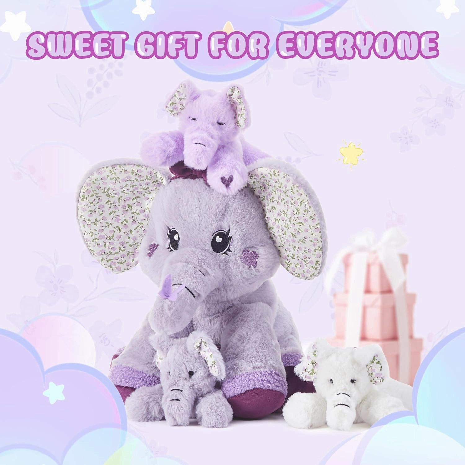 IKASA Elephant Stuffed Animal Mom and Baby Plush Toy, Cute 13" Soft Small Mama Family Set Huggable Cuddly Toys with Mini Little Babies,Gifts for Kids