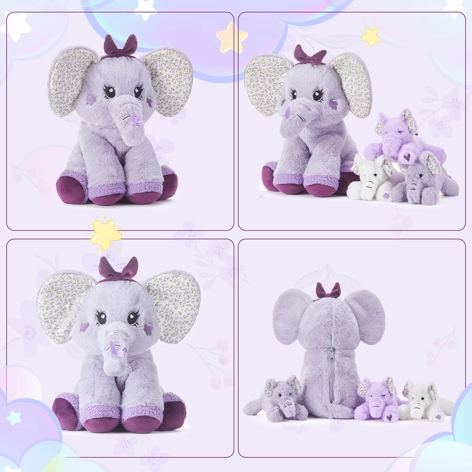 IKASA Elephant Stuffed Animal Mom and Baby Plush Toy, Cute 13" Soft Small Mama Family Set Huggable Cuddly Toys with Mini Little Babies,Gifts for Kids