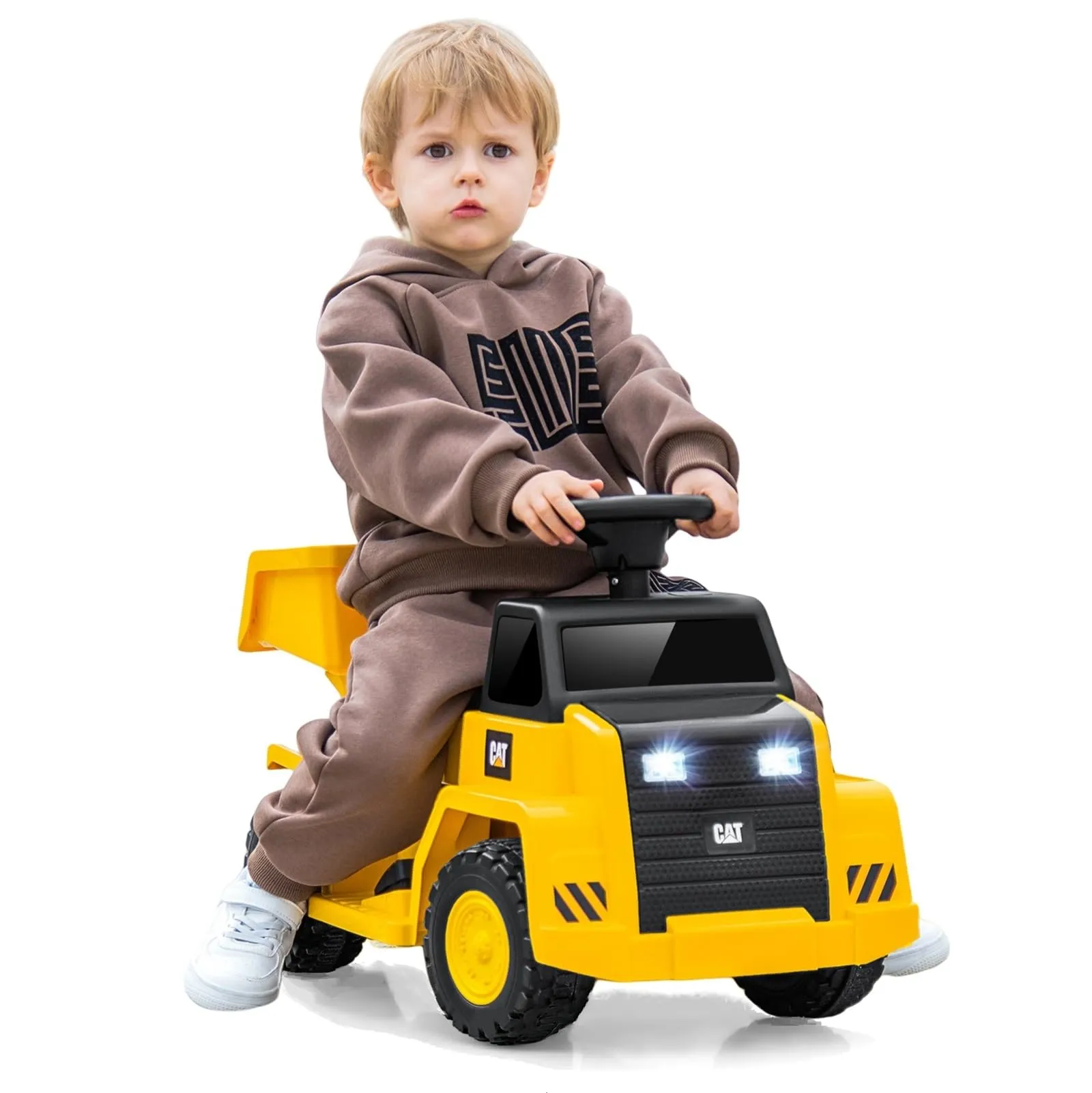 INFANS Licensed Caterpillar Ride on Dump Truck, 6V Cat Construction Car Electric Vehicle with Adjustable Dump Bed