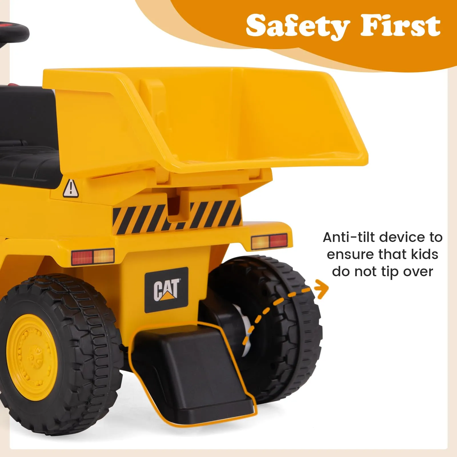 INFANS Licensed Caterpillar Ride on Dump Truck, 6V Cat Construction Car Electric Vehicle with Adjustable Dump Bed