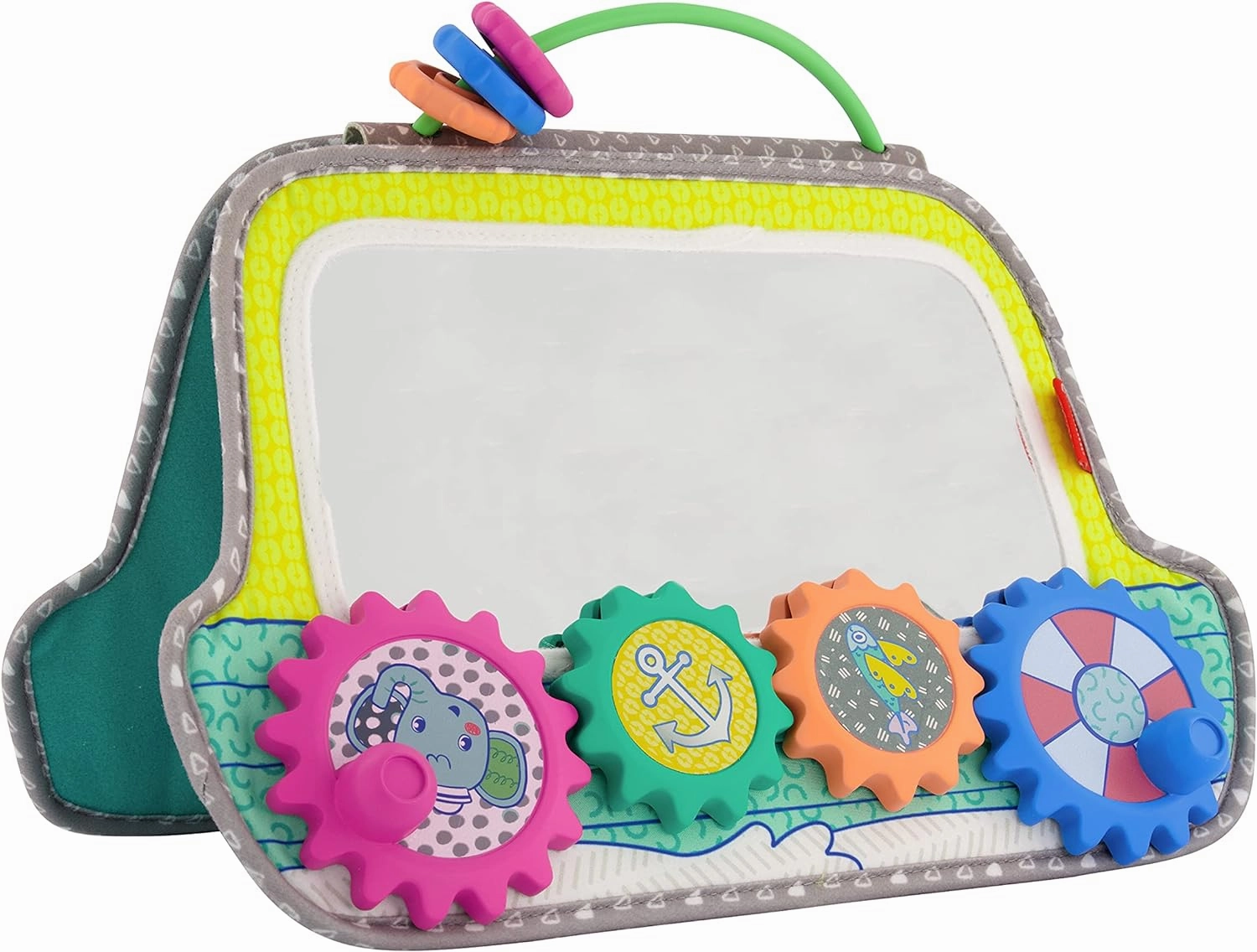 Infantino Busy Board Mirror & Sensory Discovery Toy Boat for Fine Motor Skill Development with Gears, Beads, High Contrast Prints, Tummy Time, Sit & Play or On The Go, for Newborns, Babies & Toddlers
