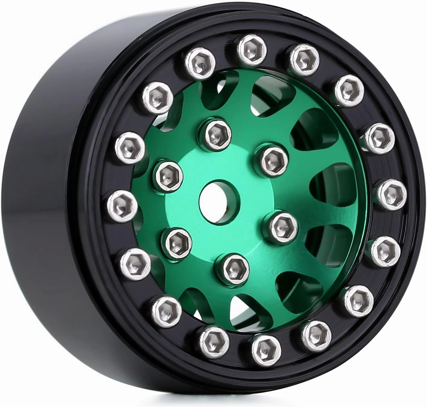 INJORA 1.0 Wheel Rims RC Metal Beadlock Wheels Rims for AX24 1/18 TRX4M All 1/24 Scale Axial SCX24 Deadbolt RC Crawler Car Upgrades Accessories(Black＆Green)