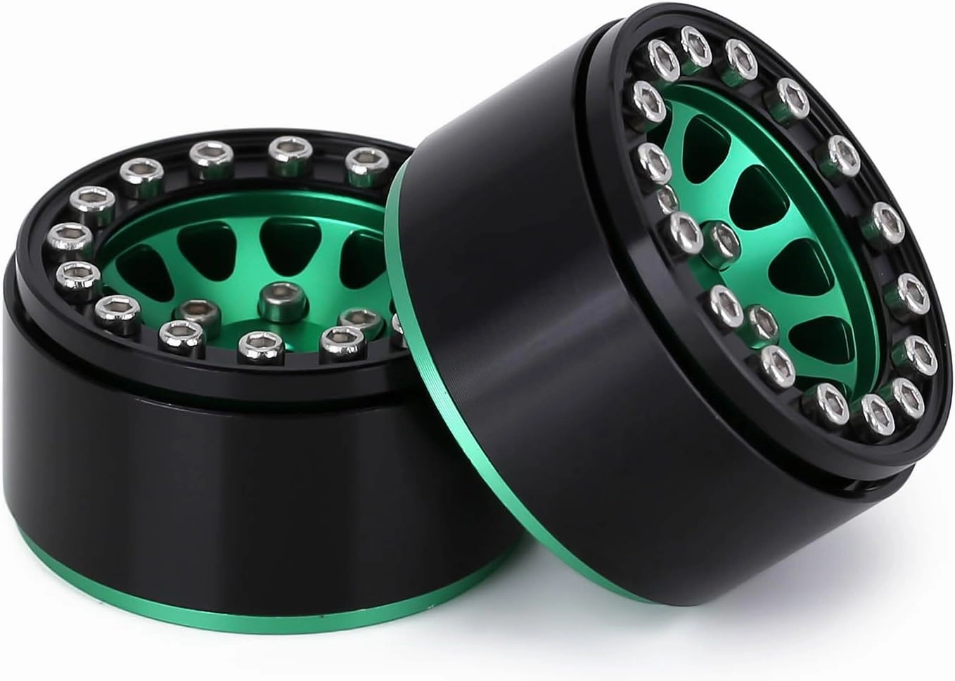 INJORA 1.0 Wheel Rims RC Metal Beadlock Wheels Rims for AX24 1/18 TRX4M All 1/24 Scale Axial SCX24 Deadbolt RC Crawler Car Upgrades Accessories(Black＆Green)