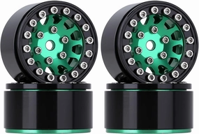 INJORA 1.0 Wheel Rims RC Metal Beadlock Wheels Rims for AX24 1/18 TRX4M All 1/24 Scale Axial SCX24 Deadbolt RC Crawler Car Upgrades Accessories(Black＆Green)