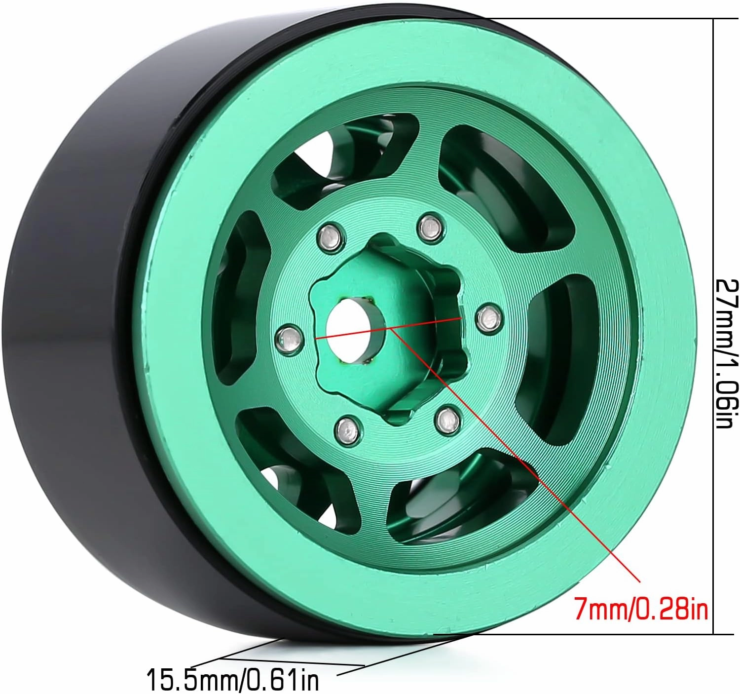 INJORA 1.0 Wheel Rims RC Metal Beadlock Wheels Rims for AX24 1/18 TRX4M All 1/24 Scale Axial SCX24 Deadbolt RC Crawler Car Upgrades Accessories(Black＆Green)