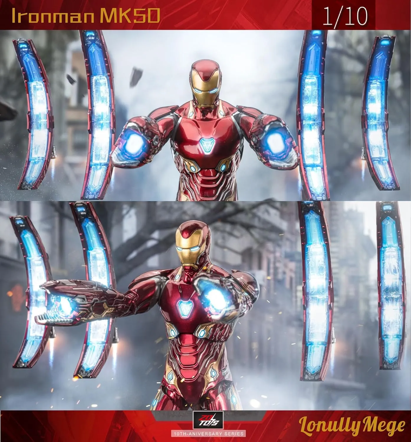 Ironman MK50 Action Figure-7Inch 20 Joints Movable with Lots of Accessories-Light with Four Funnels Exquisite Painting Collectible Toy(Scene Suit)
