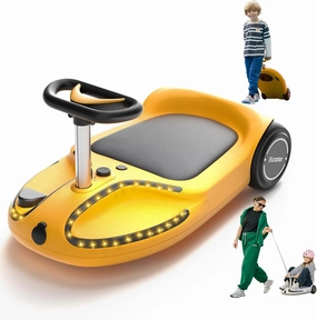 iScooter 21.6V TC3 Electric Wiggle Car, 4 in 1 Wiggle Car Ride on Toy, Lithium Rechargeable Battery, 3 Speed, Anti-Rollover,100  Lights Modes, Bluetooth, Wiggle Car for Ages 3  with Pull Rope (Yellow)