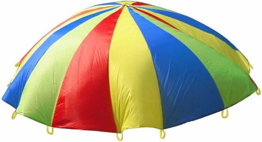 IVYRISE Kids Sports Interactive Children Play Tents Sports Rainbow Umbrella Parachute with Handles, Indoor and Outdoor Family Games, Diameter 5M, 24 Handles