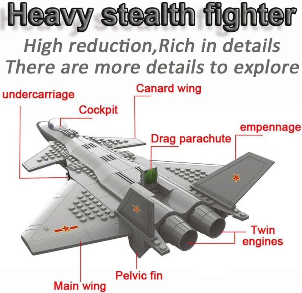 J-20 Heavy Stealth Fighter Military Fighter Air Force Building Block Set,WW2 Military Airplanes Model,Aircraft Plane Brick Building Set Toy Gifts for Kids and Adults,290PCS