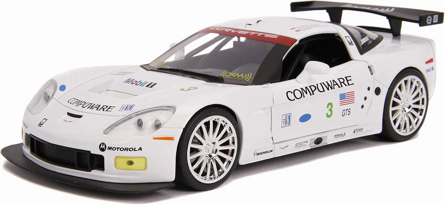 Jada Bigtime Muscle 1:24 2005 Chevy Corvette C6R Die-cast Car White, Toys for Kids and Adults