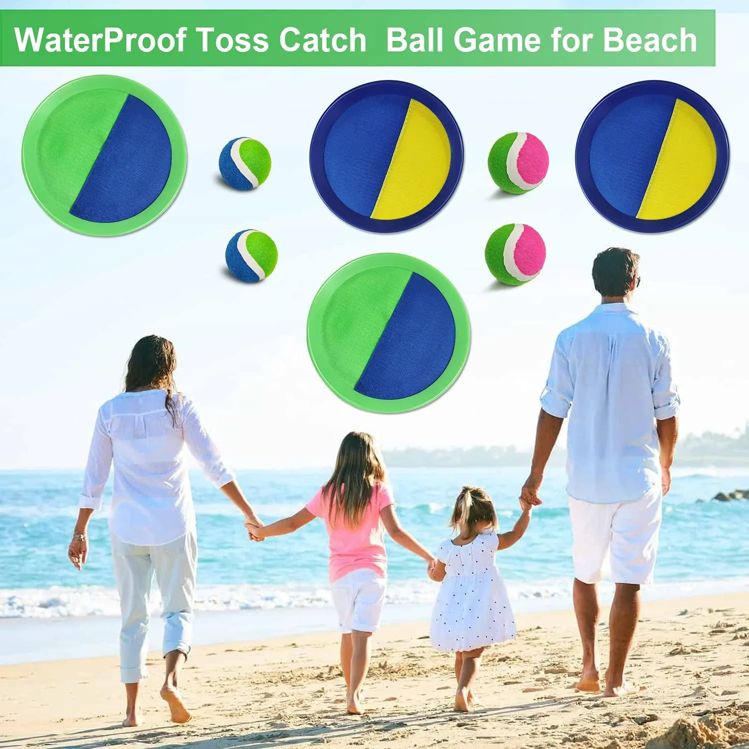 Jalunth Ball Catch Set Games Toss Paddle - Beach Toys Back Yard Lawn Outdoor Pool Backyard Camping Throw Age 3 4 5 6 7 8 9 10 11 12 Years Old Boys Girls Kids Adults Family Outside Easter Gifts Green