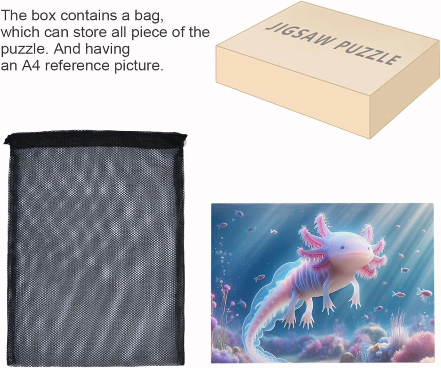 Jelly Fish Axolotl Jigsaw Puzzle 500 Pieces Adults Friends Family Game Gifts Fun Puzzles for Adults Custom Landscape Animal Art, 20.5" x 14.9"