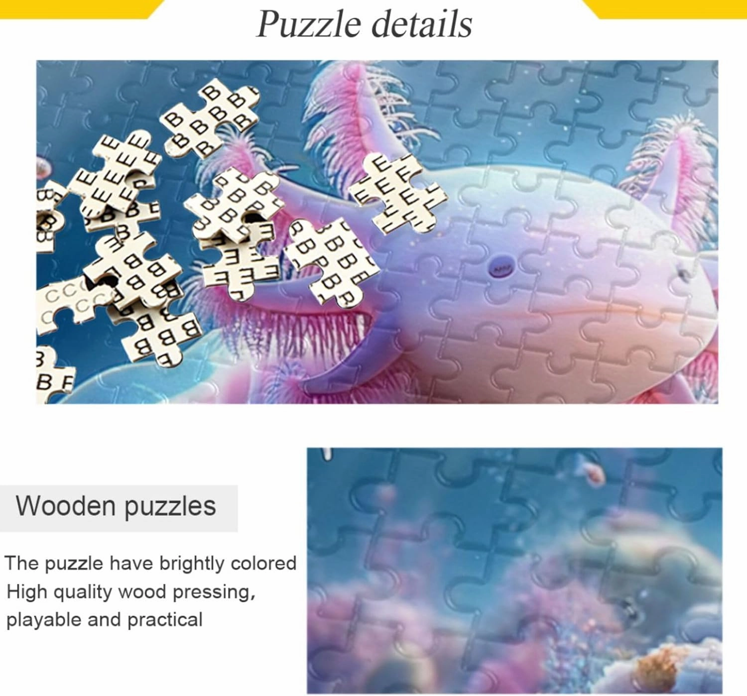 Jelly Fish Axolotl Jigsaw Puzzle 500 Pieces Adults Friends Family Game Gifts Fun Puzzles for Adults Custom Landscape Animal Art, 20.5" x 14.9"