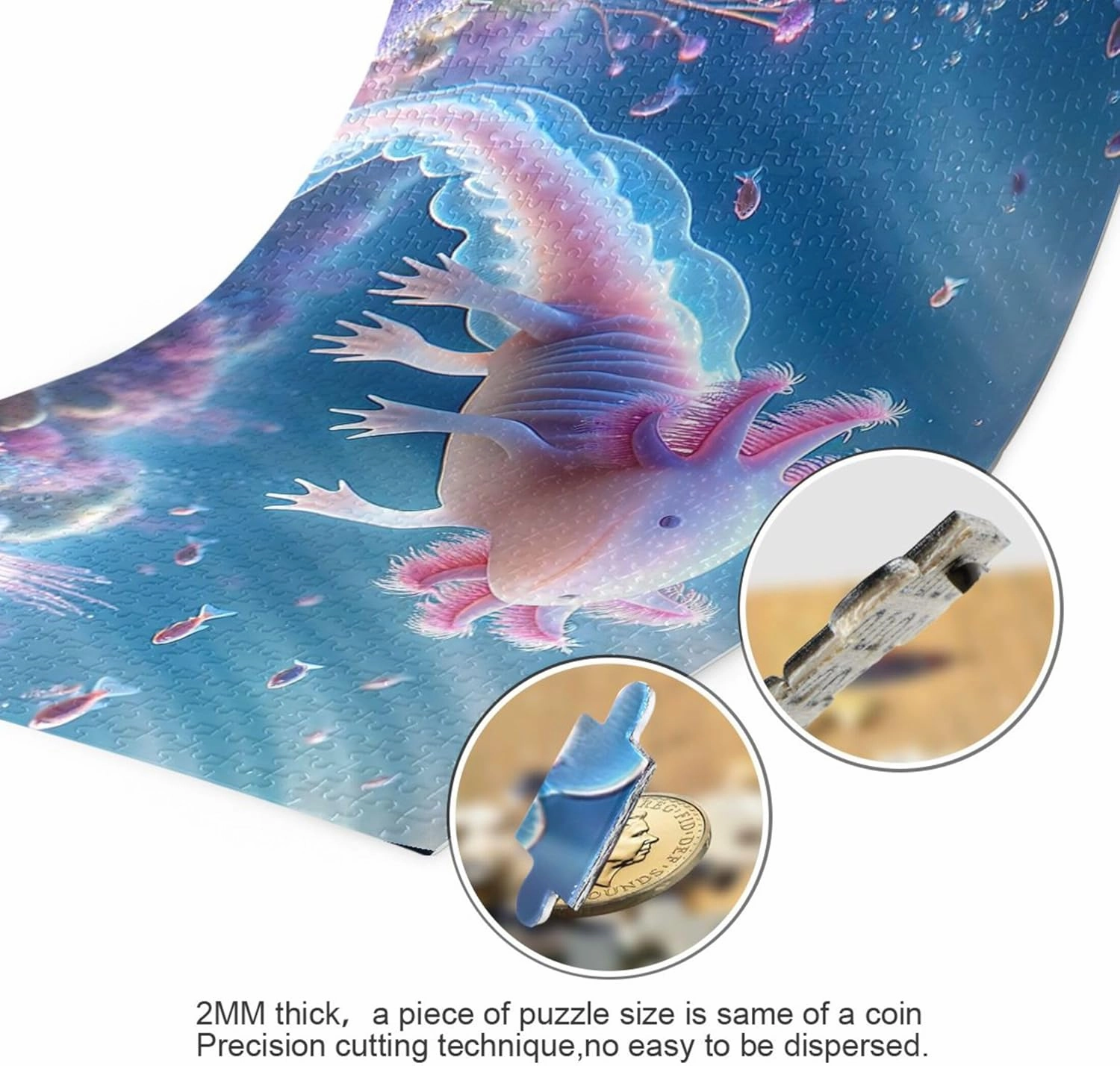 Jelly Fish Axolotl Jigsaw Puzzle 500 Pieces Adults Friends Family Game Gifts Fun Puzzles for Adults Custom Landscape Animal Art, 20.5" x 14.9"