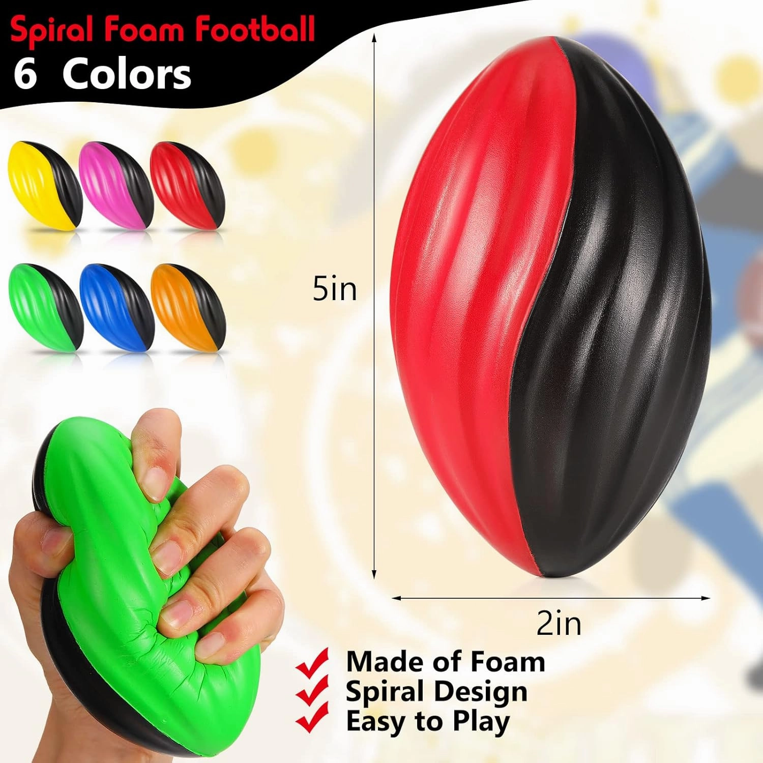 Jerify 24 Pack Foam Footballs 5 inch Bulk Mini Spiral Football Toys Easy Grip Waterproof Small Soft Emulation Foam Footballs for Kids Toddler Indoor Outdoor Play Game Football Party Favors