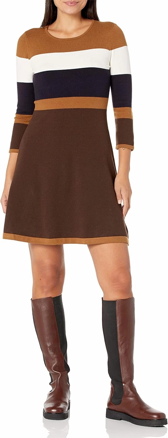 Jessica Howard Women's Colorblock Sweater Shift Mini Dress with ¾ Sleeves