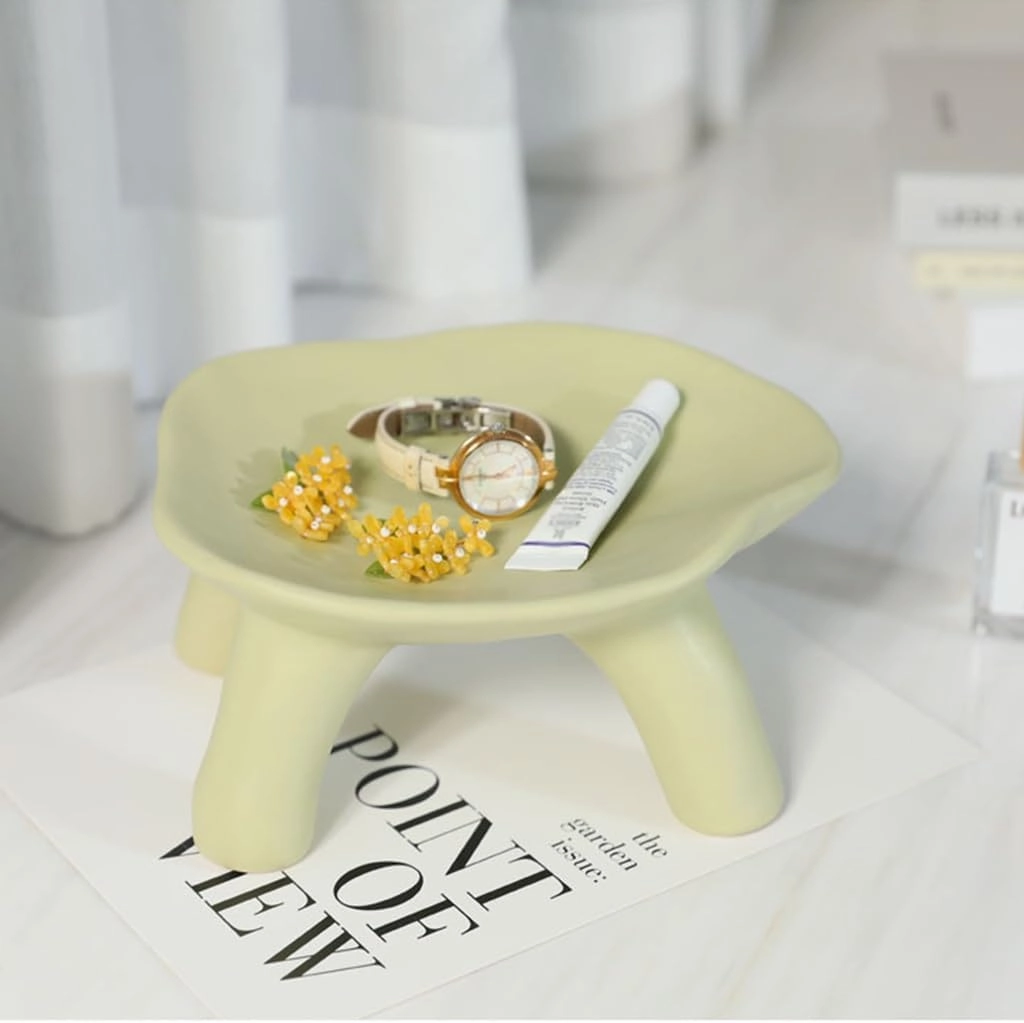 Jewelry Storage Tray Key Bowl Ornament Entryway Decoration, Coffee Table Decor Key Tray Ceramic Jewelry Dish Tray Snack Key Phone Coin Change Watches and Candy Tray(Yellow)