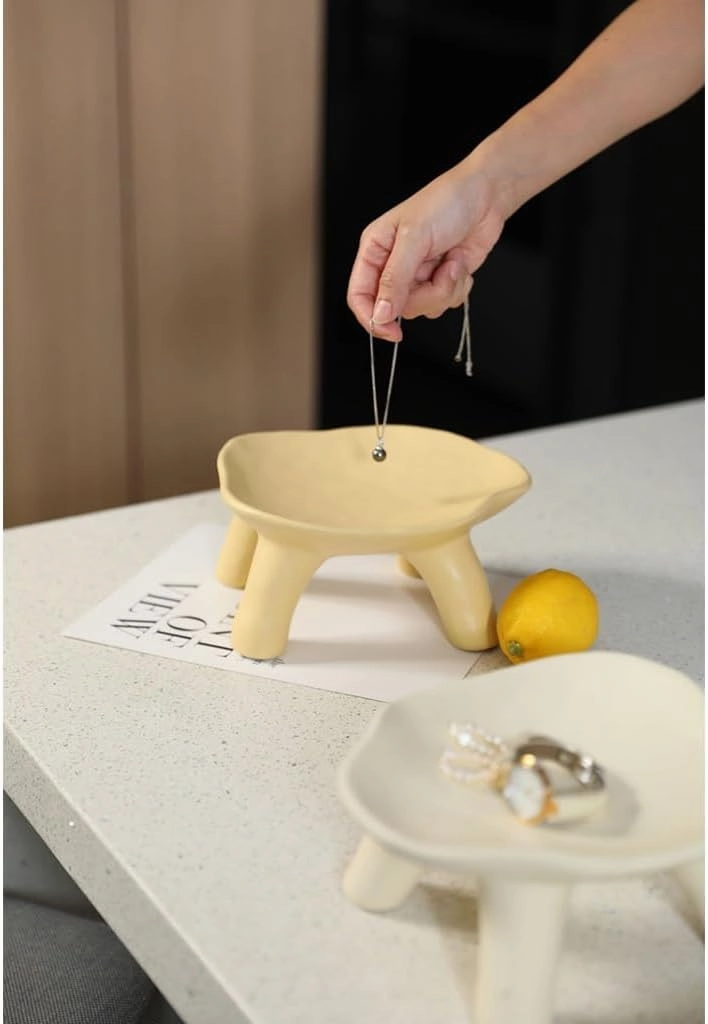 Jewelry Storage Tray Key Bowl Ornament Entryway Decoration, Coffee Table Decor Key Tray Ceramic Jewelry Dish Tray Snack Key Phone Coin Change Watches and Candy Tray(Yellow)