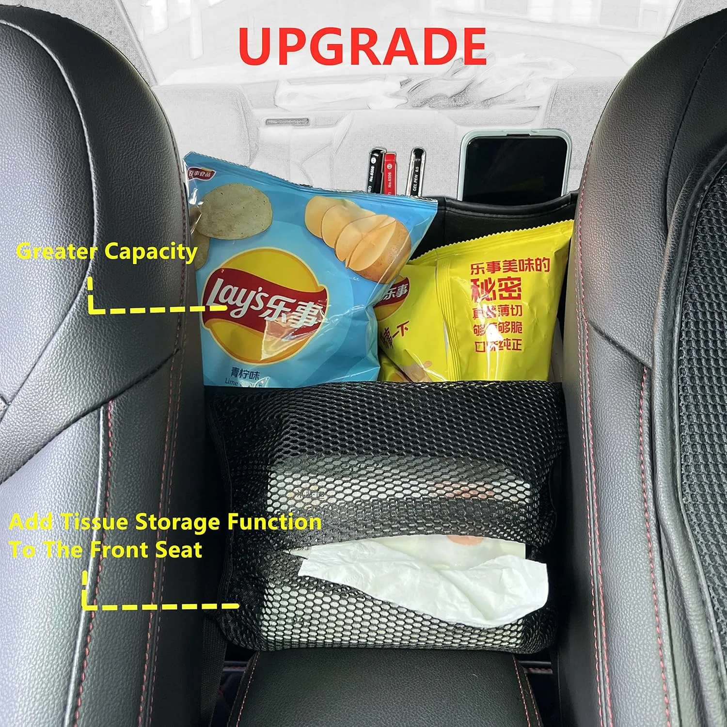 JEYODA Car Suede Seat Organizer High-capacity Seat Back Pouch Central Storage for Pickup SUVs Double-sided Tissue Storage Handbag Holder Car Accessories (Blue)