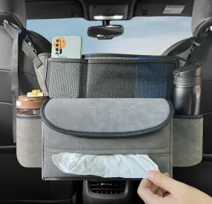 JEYODA Car Suede Seat Organizer High-capacity Seat Back Pouch Central Storage for Pickup SUVs Double-sided Tissue Storage Handbag Holder Car Accessories (Grey)