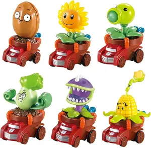 JHESAO 6PCS Plants and Zombies Rally Car Toys Action Figures PVZ Toys Set 1 2 Series Peashooter Car Great Gifts for Kids and Fans, Birthday and Christmas Party New
