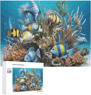 Jigsaw Puzzle 3D Ocean Fish Adult Puzzle Wooden Puzzle Challenging Puzzles for Adults Family Puzzle Collage Puzzles 520 Piece Puzzle Game for Puzzle Lovers 20.5x15 in