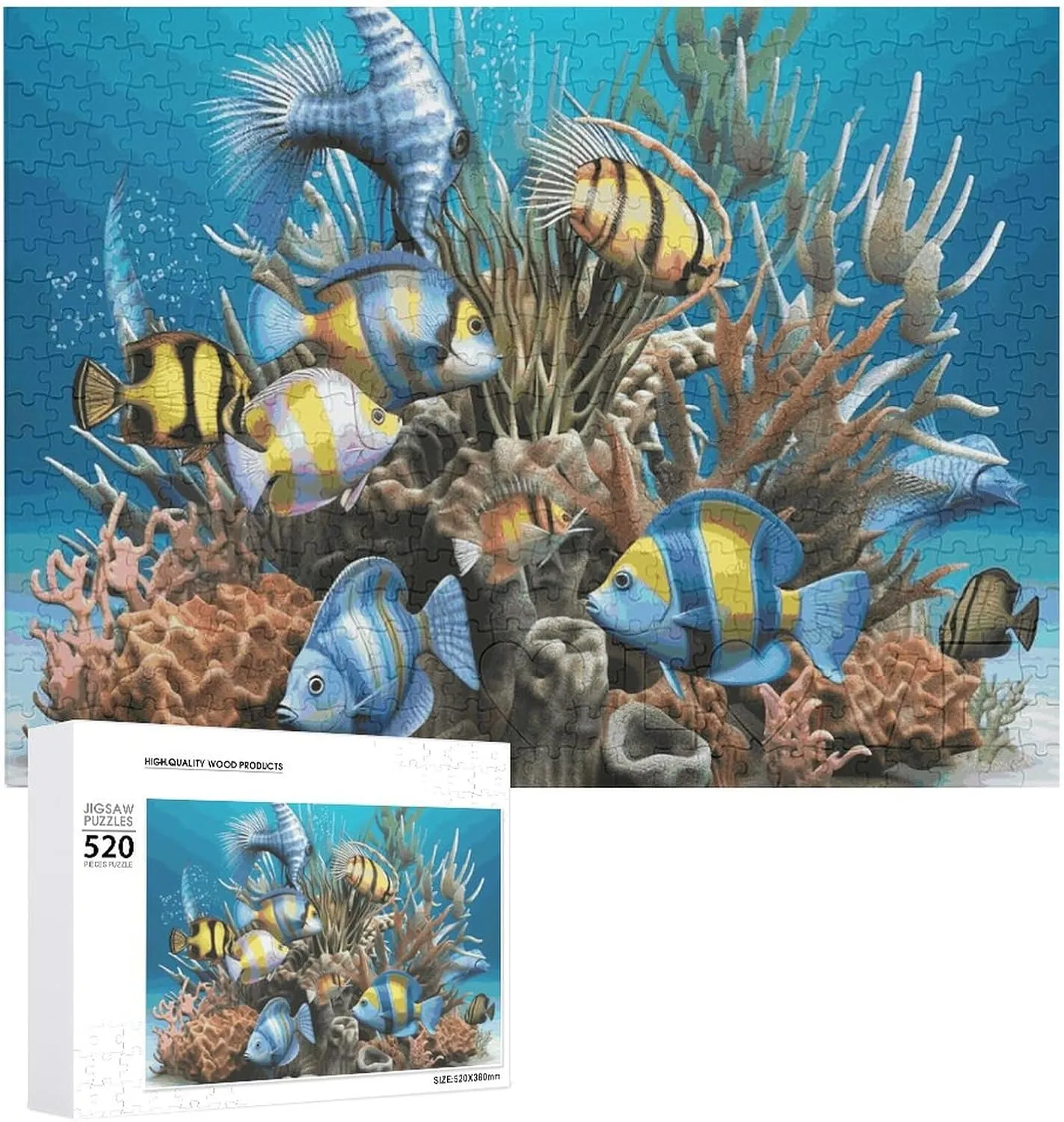 Jigsaw Puzzle 3D Ocean Fish Adult Puzzle Wooden Puzzle Challenging Puzzles for Adults Family Puzzle Collage Puzzles 520 Piece Puzzle Game for Puzzle Lovers 20.5x15 in