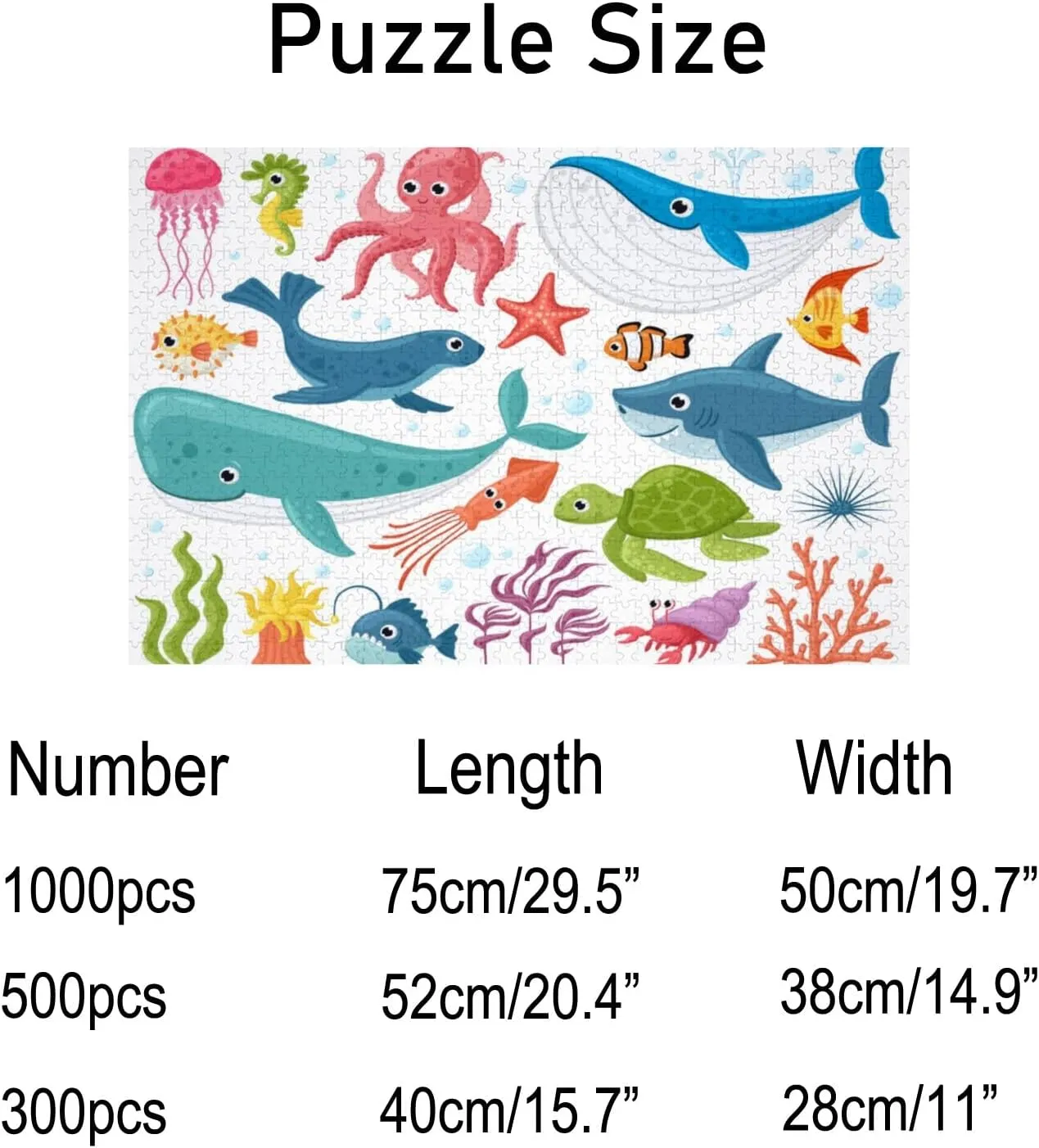 Jigsaw Puzzles Cute Ocean Fish Octopus Shark Turtle JellyfishDIY Brain Challenge Puzzle Educational Intellectual Decompress Fun Toy for Adults Children Gifts Boys Girls Home Decor 500 pcs