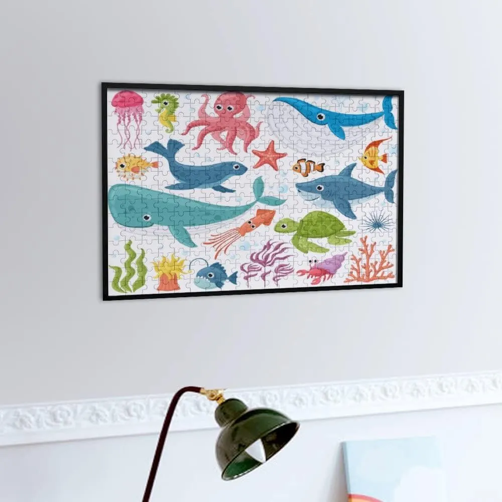 Jigsaw Puzzles Cute Ocean Fish Octopus Shark Turtle JellyfishDIY Brain Challenge Puzzle Educational Intellectual Decompress Fun Toy for Adults Children Gifts Boys Girls Home Decor 500 pcs