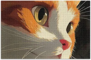 Jigsaw Puzzles for Adults 1000 Piece Adorable Orange Cat Face Art Animal Painting Decor Winter Scene Puzzle White Elephant Gifts Funny, 29.5x19.7 Inch