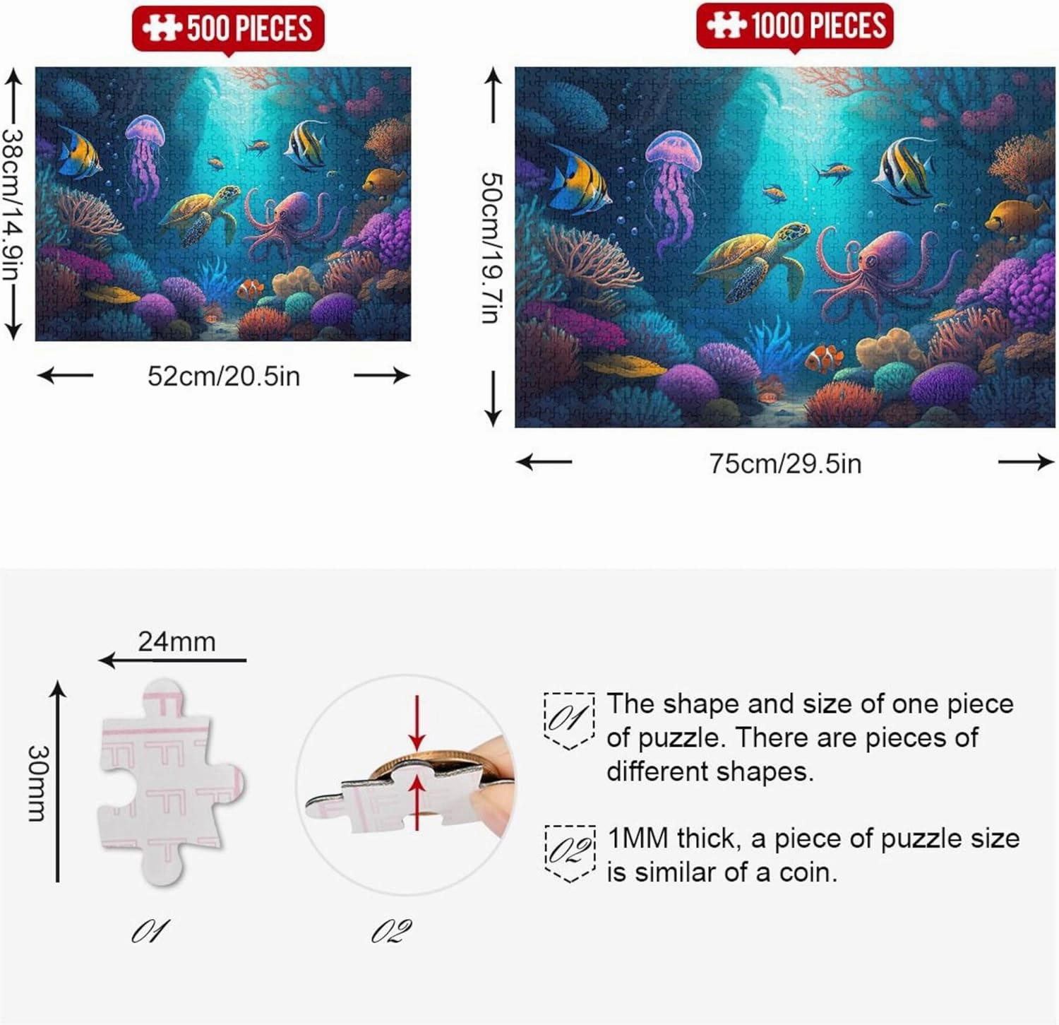 Jigsaw Adult Puzzles 1000 Pieces Underwater Scene Colorful Fish Game Tech Gifts Colorful Puzzle Floral Landscape, 29.5x19.7 Inch