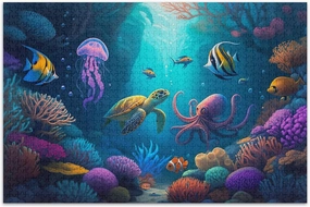 Jigsaw Adult Puzzles 1000 Pieces Underwater Scene Colorful Fish Game Tech Gifts Colorful Puzzle Floral Landscape, 29.5x19.7 Inch