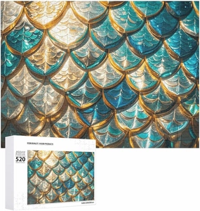 Jigsaw Puzzle Glittering Fish Scales Adult Puzzle Wooden Puzzle Challenging Puzzles for Adults Family Puzzle Collage Puzzles 520 Piece Puzzle Game for Puzzle Lovers 20.5x15 in