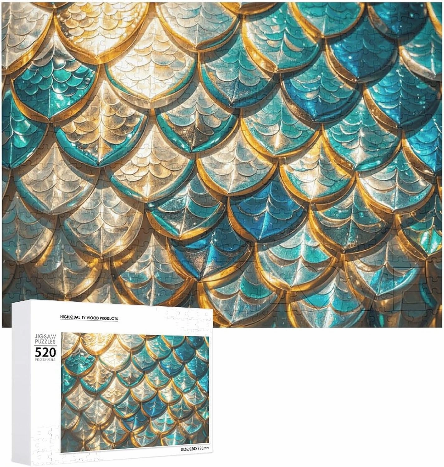 Jigsaw Puzzle Glittering Fish Scales Adult Puzzle Wooden Puzzle Challenging Puzzles for Adults Family Puzzle Collage Puzzles 520 Piece Puzzle Game for Puzzle Lovers 20.5x15 in