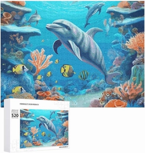 Jigsaw Puzzle Seabed Coral Fish Dolphins Adult Puzzle Wooden Puzzle Challenging Puzzles for Adults Family Puzzle Collage Puzzles 520 Piece Puzzle Game for Puzzle Lovers 20.5x15 in