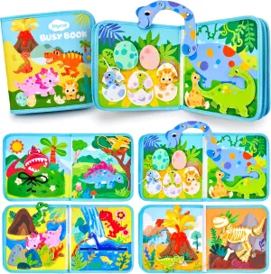 JoyCat Toddler Dinosaur Busy Book, Busy Board for 2 3 4 5Year Old -Travel Toy Quiet Activity Book, Life Skills & Fun Games - Autism Sensory Toy, Toddler Easter Basket Stuffers Gifts