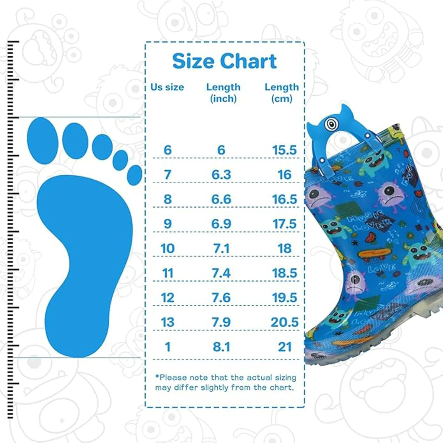 JSLOVE Toddler-Kids Light Up Rain Boots, Printed 100% Waterproof Glitter Rain Boots with Easy On Handles for Girls and Boys, Mud Lightweight Adorable with Non-Slip Sole