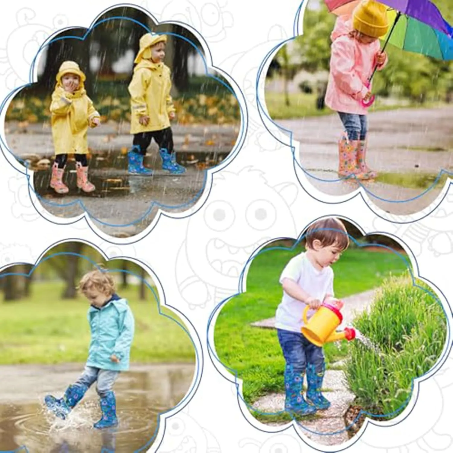 JSLOVE Toddler-Kids Light Up Rain Boots, Printed 100% Waterproof Glitter Rain Boots with Easy On Handles for Girls and Boys, Mud Lightweight Adorable with Non-Slip Sole