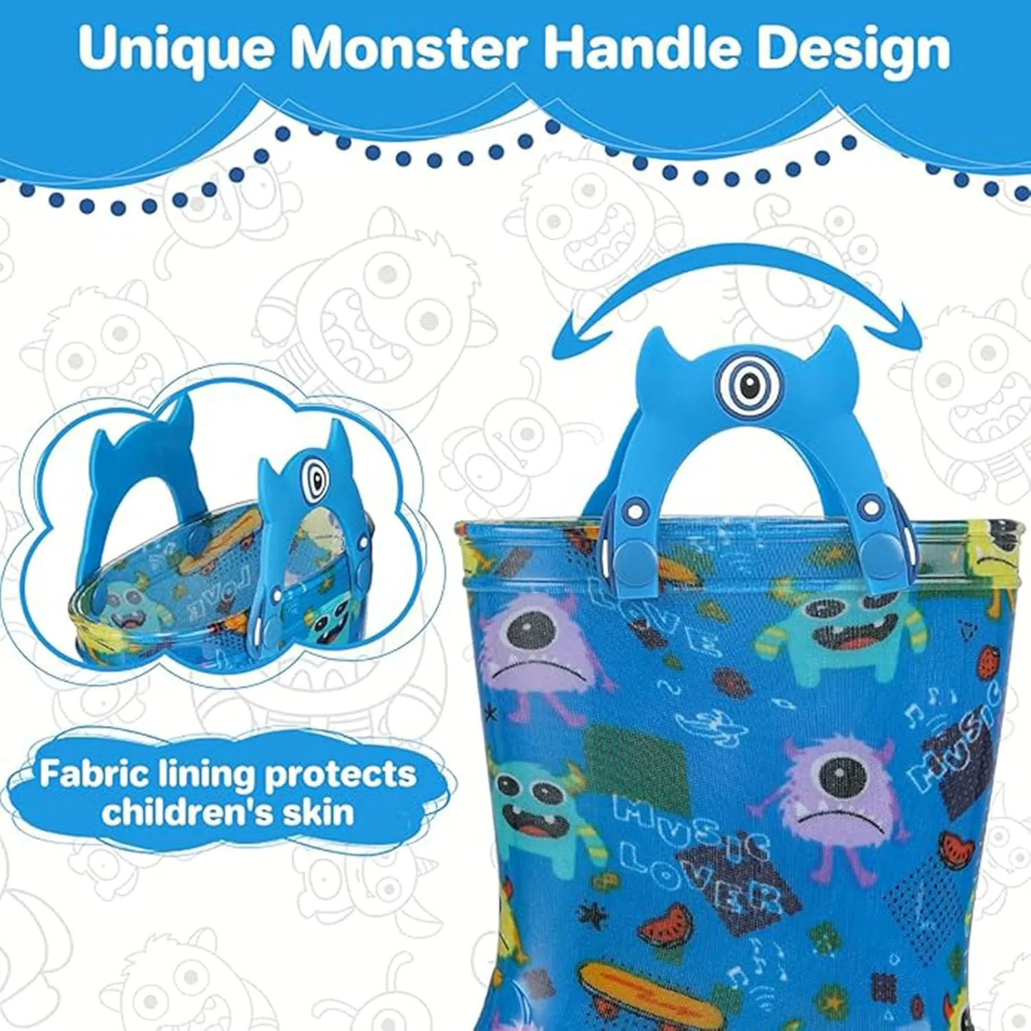 JSLOVE Toddler-Kids Light Up Rain Boots, Printed 100% Waterproof Glitter Rain Boots with Easy On Handles for Girls and Boys, Mud Lightweight Adorable with Non-Slip Sole