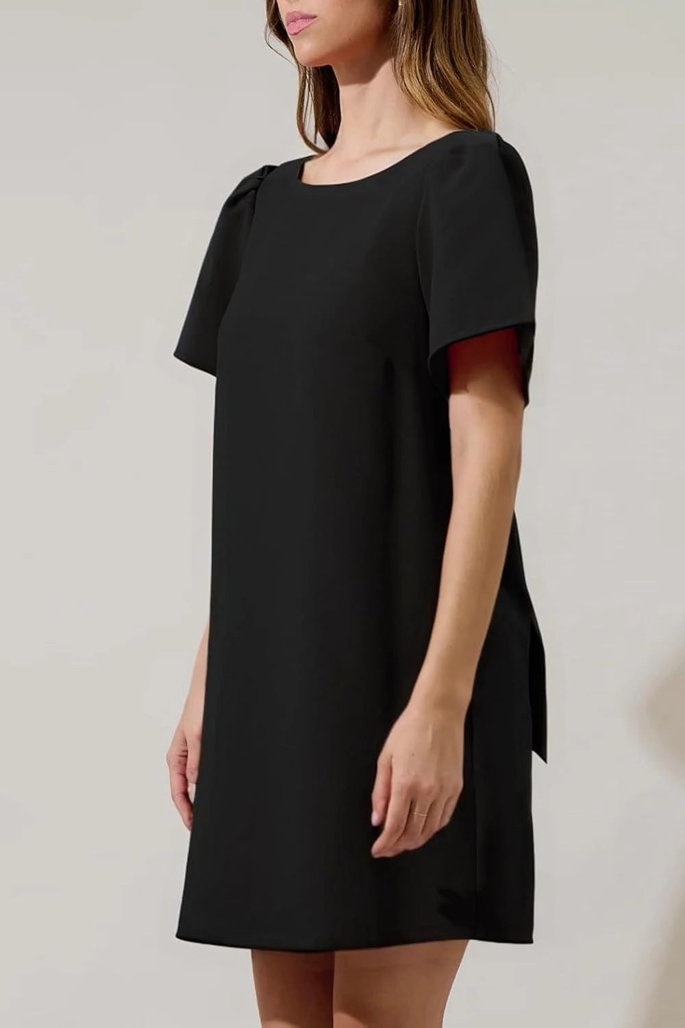 Kedera Women's Casual Mini Bow Dress Crew Neck Short Sleeves Loose Dresses Swing Solid Shift Dress with Pockets